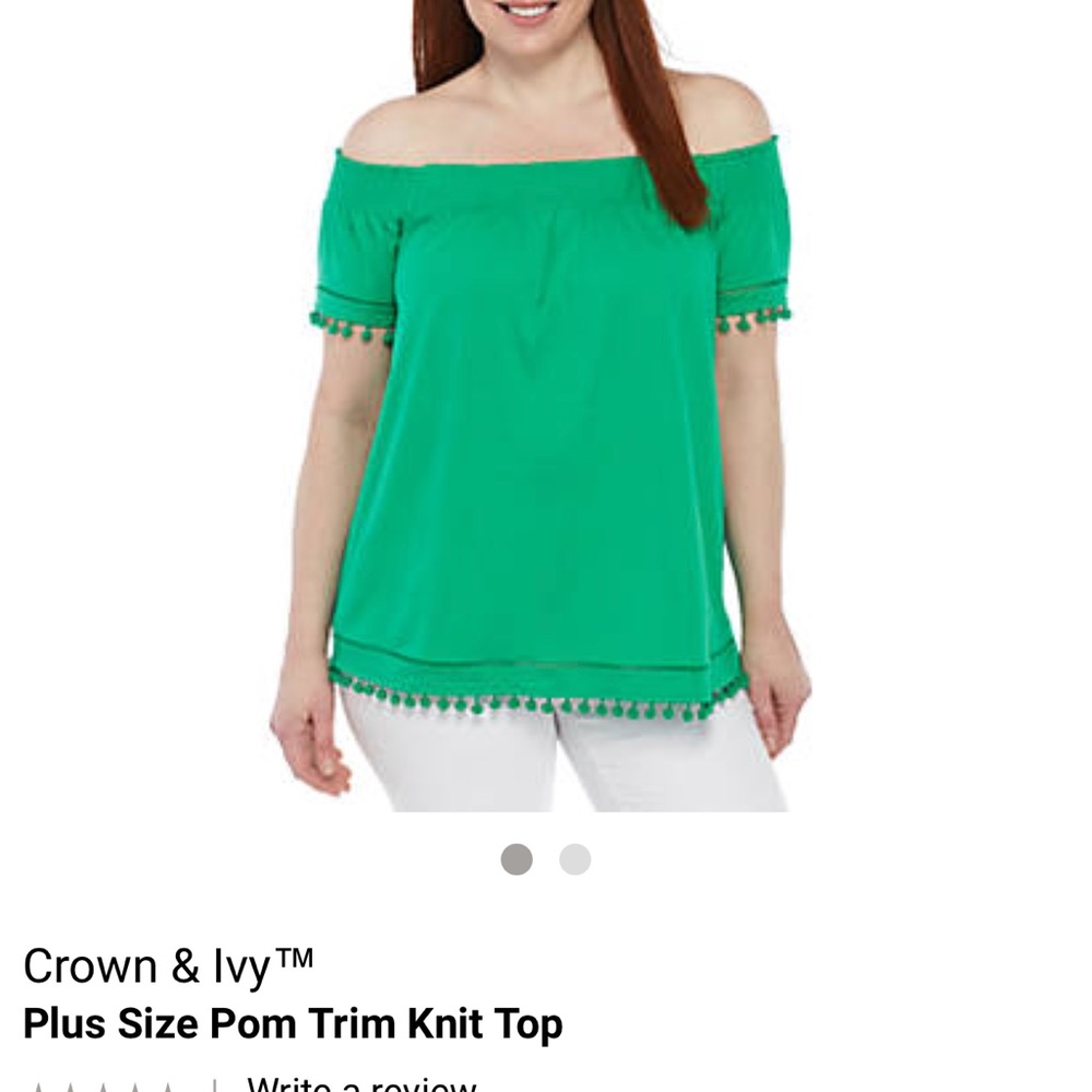 Crown and Ivy Pom Pom knit top green NWT Belk Plus